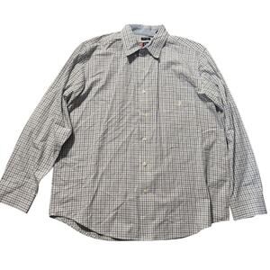 Chaps Mens XL Button Down Shirt Gray Plaid Stretch Long Sleeve Easy Care Casual